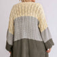 Patchwork Knitted Open Front Cardigan Sweater With Frayed Hem