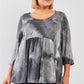 Plus Grey Multicolor Tie-dye Midi Sleeve Relaxed Flare Top