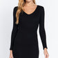 Long Slv V-neck Mini Rib Dress