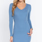 Long Slv V-neck Mini Rib Dress