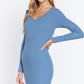 Long Slv V-neck Mini Rib Dress