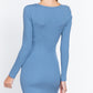 Long Slv V-neck Mini Rib Dress