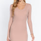 Long Slv V-neck Mini Rib Dress