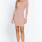 Long Slv V-neck Mini Rib Dress