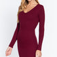 Long Slv V-neck Mini Rib Dress