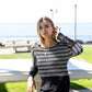 Black Striped Glitter Weave Crochet Trim Detail Long Sleeve Sweater Top