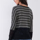 Black Striped Glitter Weave Crochet Trim Detail Long Sleeve Sweater Top