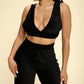 Crushed Velvet Plunging Neck Tank Top And High Waist Palazzo Pants Set