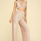 Crushed Velvet Plunging Neck Tank Top And High Waist Palazzo Pants Set