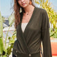 Overwrap Front Button Detail Long Sleeve Knit Top