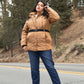 Plus Faux Fur Harness Buckle Belt Detail Long Fitted Puffer Jacket
