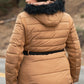 Plus Faux Fur Harness Buckle Belt Detail Long Fitted Puffer Jacket