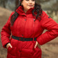 Plus Faux Fur Harness Buckle Belt Detail Long Fitted Puffer Jacket