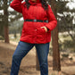 Plus Faux Fur Harness Buckle Belt Detail Long Fitted Puffer Jacket
