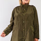 Plus Size Glossy Drawstring Hem Button-down Coach Jacket