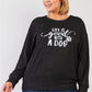 Plus Black Light Weave Graphic Print Detail Long Sleeve Top
