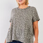 Plus Sage Washed Effect Leopard Print Short Sleeve Round Neck Raw Hem & Exposed Stitching Trim Relaxed Top