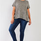 Plus Sage Washed Effect Leopard Print Short Sleeve Round Neck Raw Hem & Exposed Stitching Trim Relaxed Top