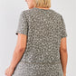 Plus Sage Washed Effect Leopard Print Short Sleeve Round Neck Raw Hem & Exposed Stitching Trim Relaxed Top