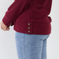 Plus Wine Red Ribbed Round Neck Long Balloon Sleeve Button Trim Top
