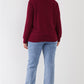 Plus Wine Red Ribbed Round Neck Long Balloon Sleeve Button Trim Top