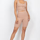 Buttons Scoop Neck Crop Top & Biker Shorts Set
