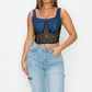 Floral Lace And Denim Crop Top