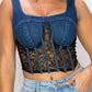 Floral Lace And Denim Crop Top