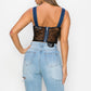 Floral Lace And Denim Crop Top