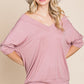 Solid Rib Modal Casual 3/4 Sleeves Dolman Sleeves Top