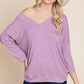 Solid Rib Modal Casual 3/4 Sleeves Dolman Sleeves Top