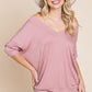 Solid Rib Modal Casual 3/4 Sleeves Dolman Sleeves Top