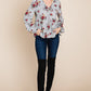 Floral Hacci Printed Babydoll Top With Elastic Cuff Sleeves