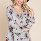 Floral Hacci Printed Babydoll Top With Elastic Cuff Sleeves