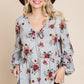Floral Hacci Printed Babydoll Top With Elastic Cuff Sleeves