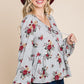 Floral Hacci Printed Babydoll Top With Elastic Cuff Sleeves