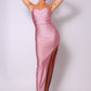 Spaghetti Strap Pleated Bust Front Slit Maxi Dress