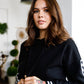 Black Contrast Lace Up Sleeve Detail Striped Cuff & Hem Hooded Sweatshirt