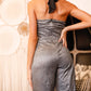 Silver Glitter Back Self-tie Wide Leg Jumpsuit