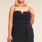 Plus Size Black Sleeveless V-shaped Front Detail Side Slit Tight Fit Mini Dress