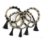 Crystal Stone Ball Bead Tassel Stretch Bracelet Set