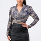 Sexy Animal Print Collared Back-tie Wrap Top