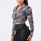 Sexy Animal Print Collared Back-tie Wrap Top