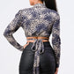 Sexy Animal Print Collared Back-tie Wrap Top