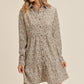 Corduroy Printed Button Down Front Collar Long Sleeve Dress