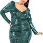 Plus Long Sleeve Metallic Bodycon Mini Dress