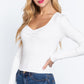 Shirring Sweatheart Neck Sweater