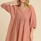 Gauze Slub V-neck Frayed Edge Detail Tunic Dress