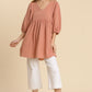 Gauze Slub V-neck Frayed Edge Detail Tunic Dress