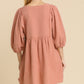 Gauze Slub V-neck Frayed Edge Detail Tunic Dress